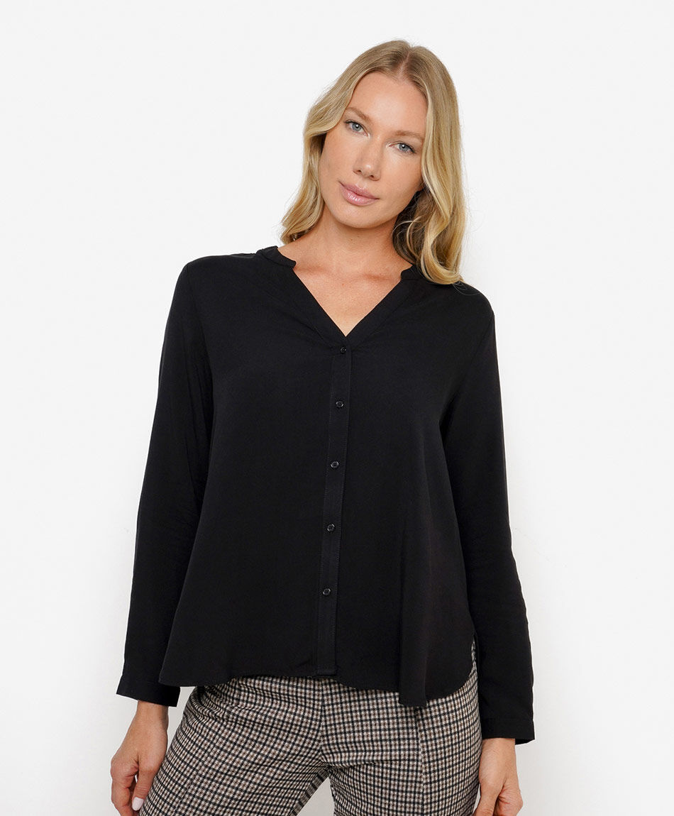 Camisa mujer cuello mao negra
