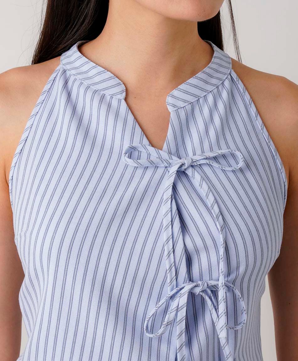 Camisa mujer amarras rayas lino