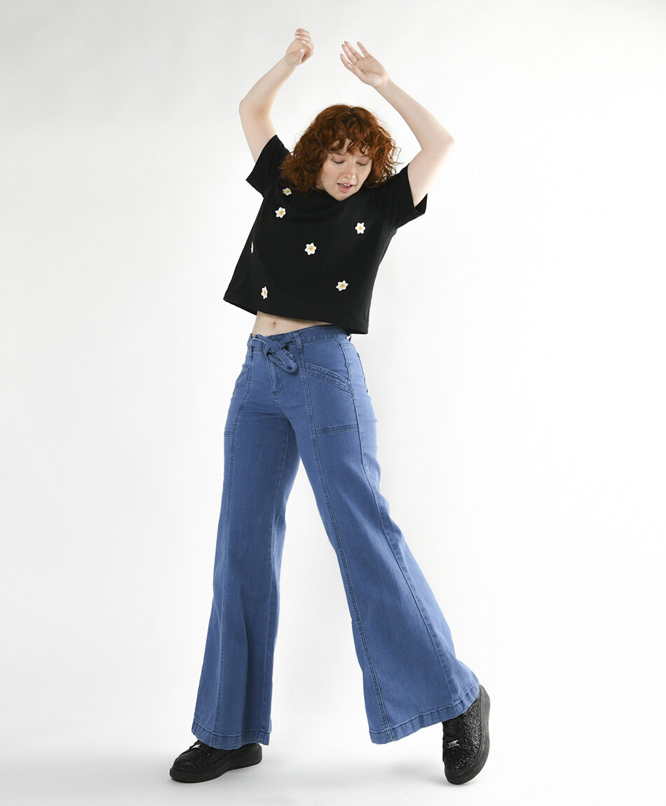 Jeans mujer costuras verticales wide