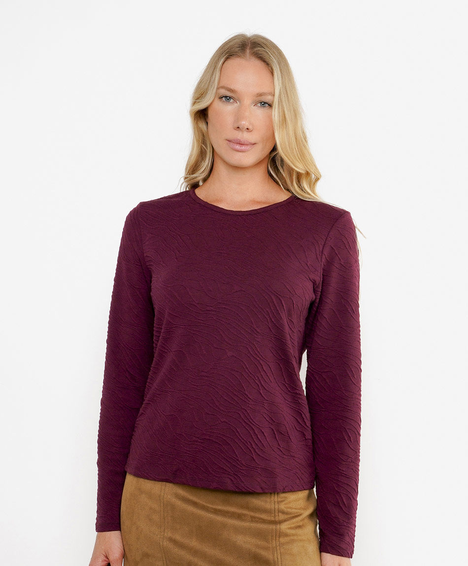 Polera mujer textura cebra burdeo