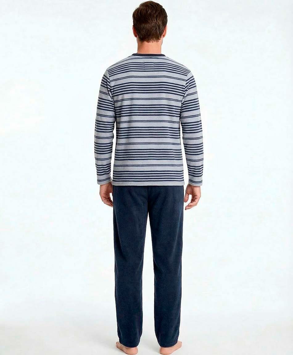 Pijama hombre polar l&iacute;neas gris