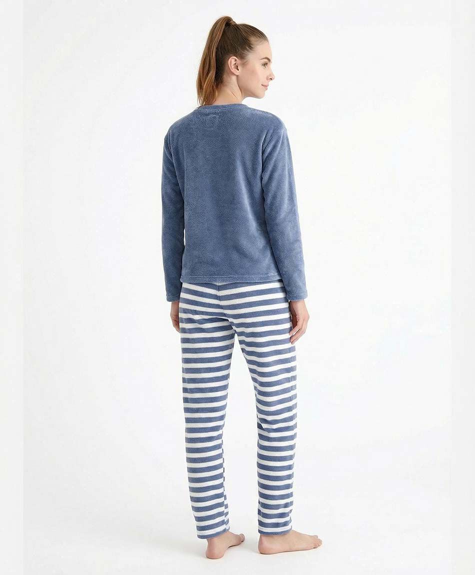 Pijama mujer coral oso rayas