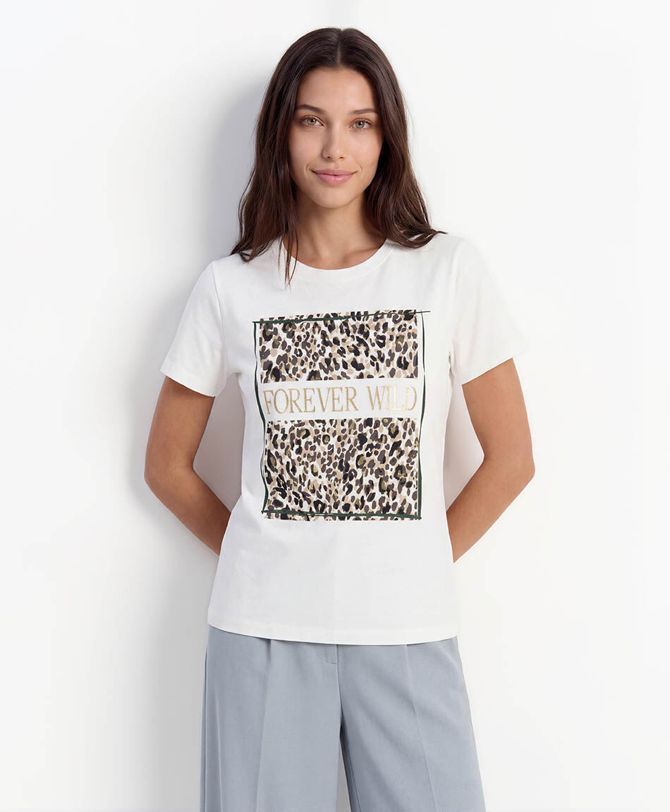 Remera mujer texto animal print