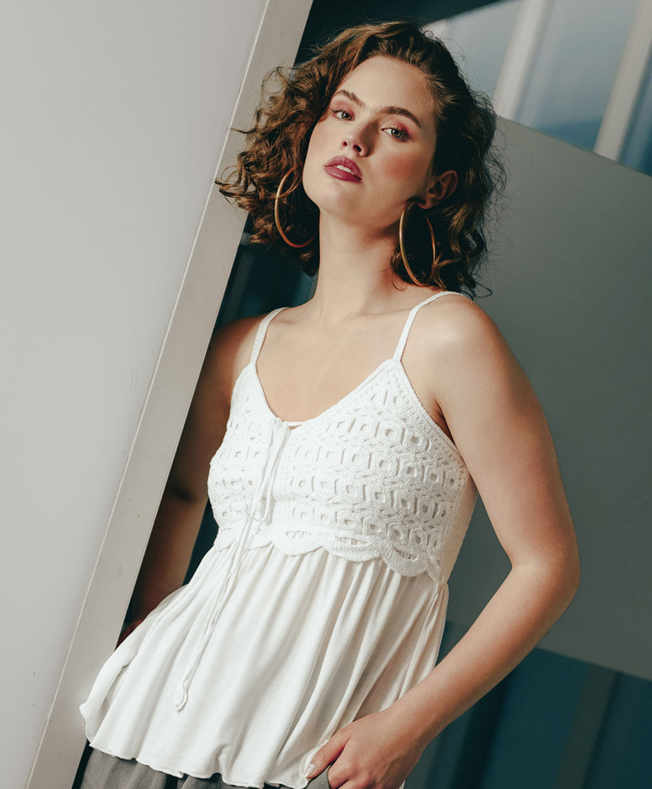 Blusa mujer estilo crochet blanco