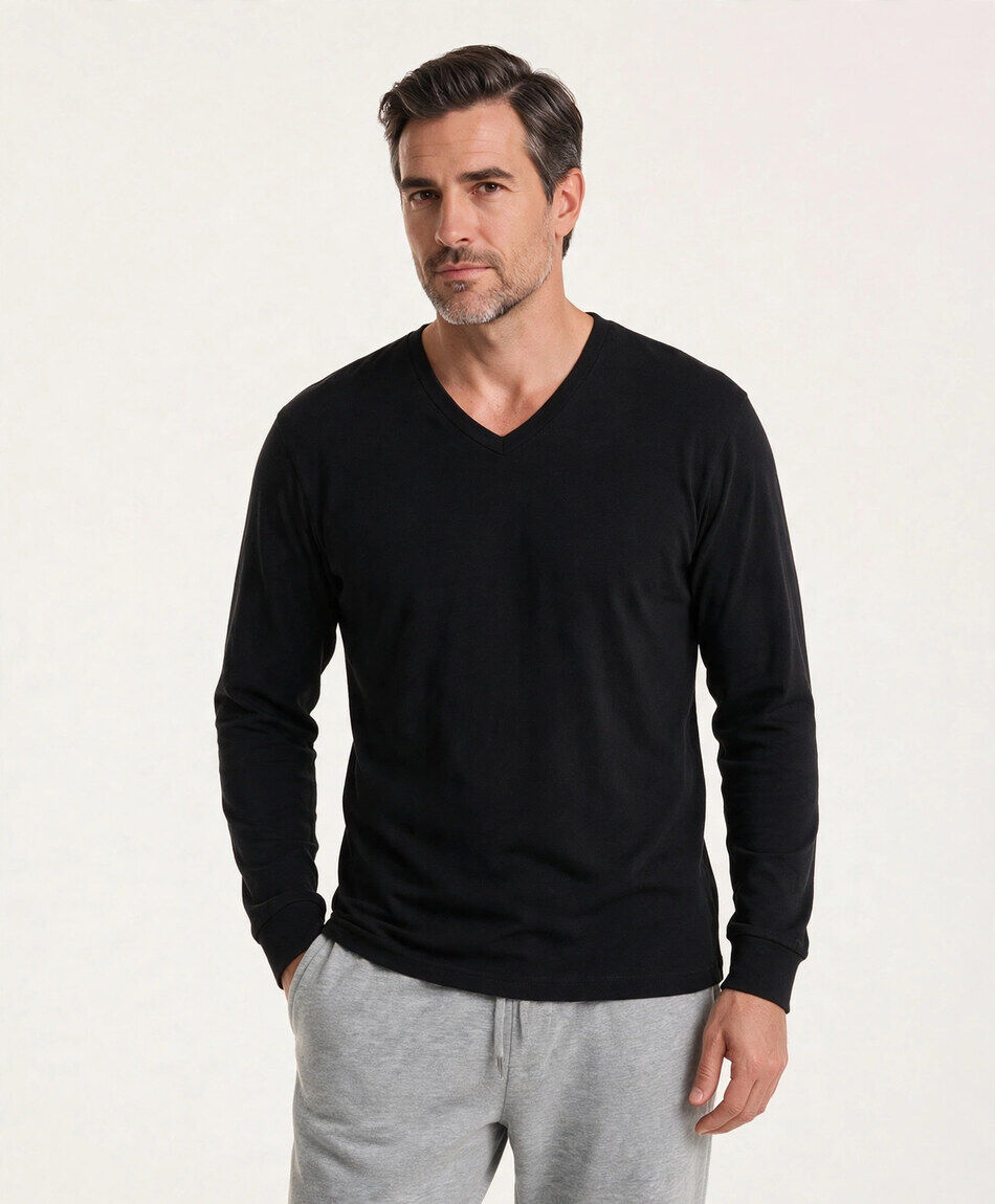 Camiseta hombre negra cuello v