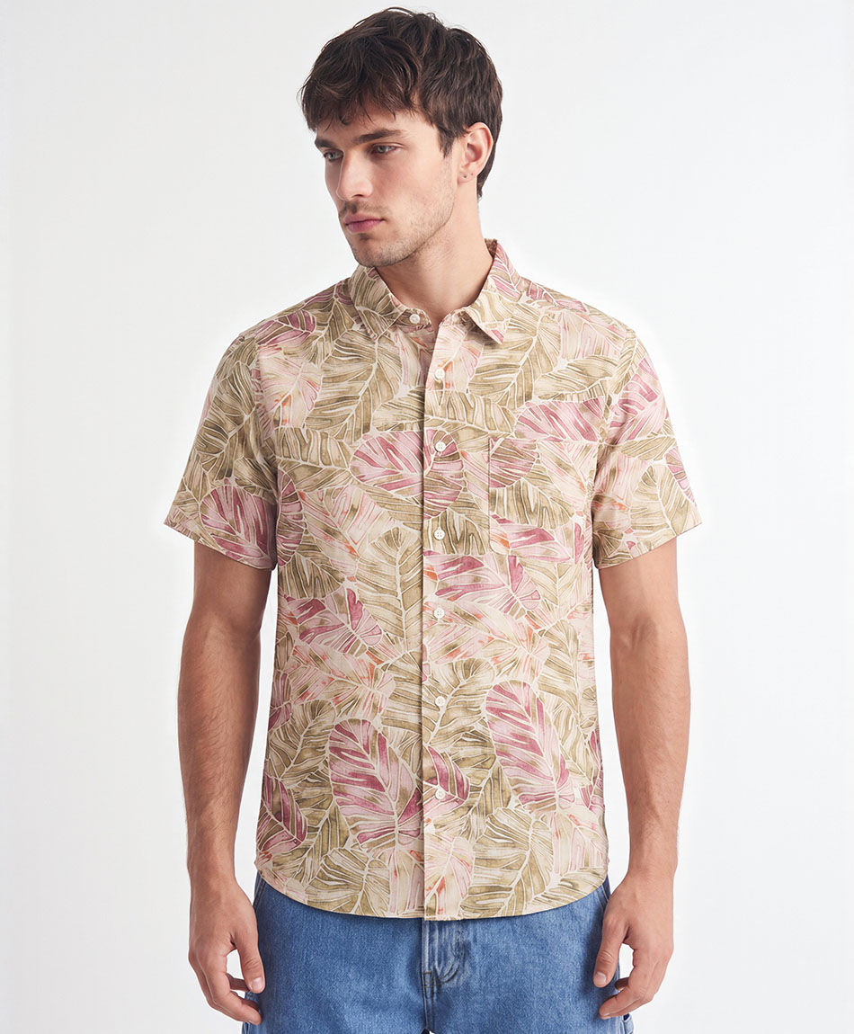 Camisa hombre lino monstera