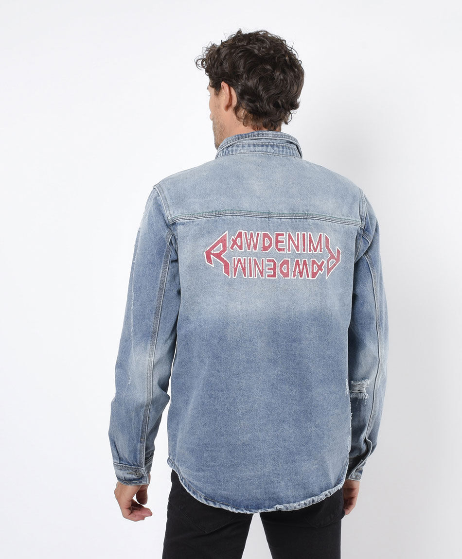 Chaqueta hombre denim doble estampado