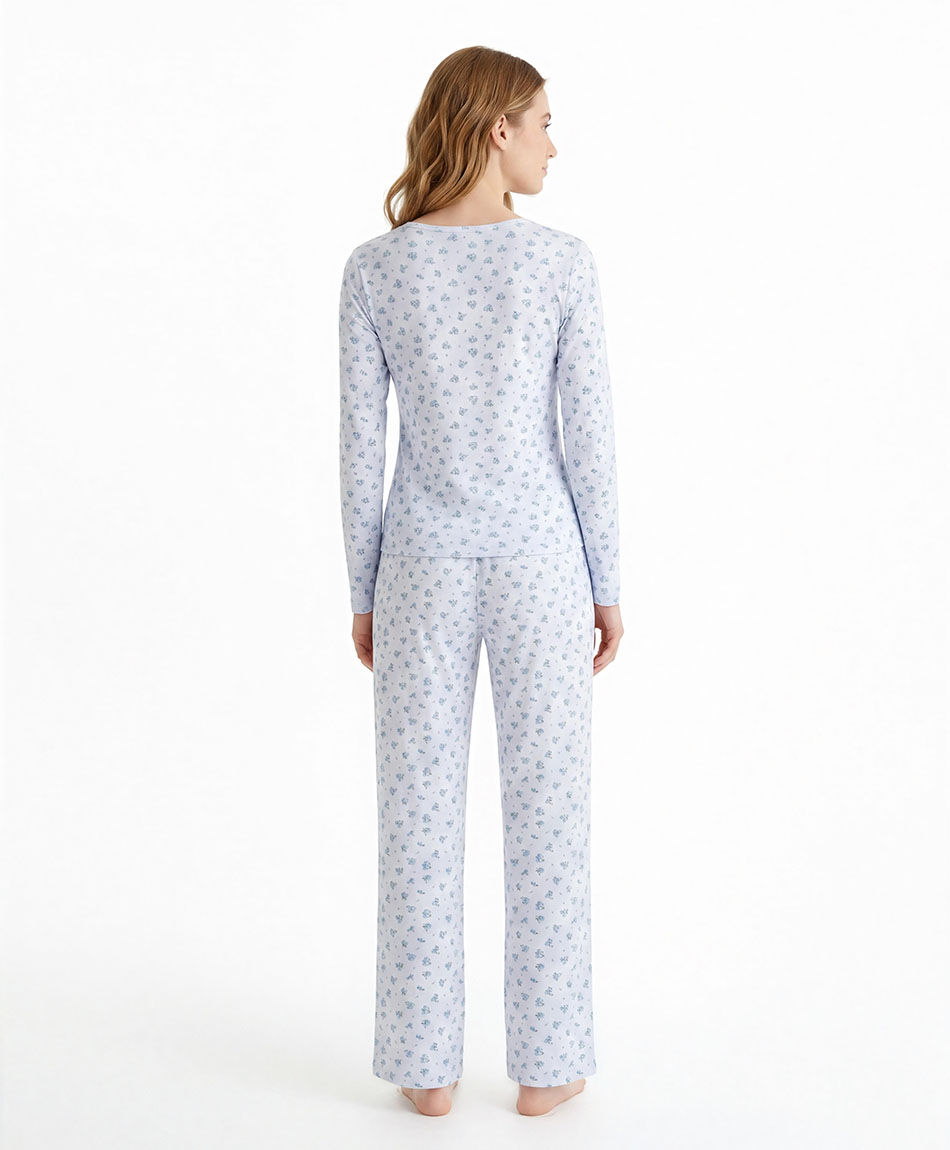 Pijama mujer acanalado florcitas azul