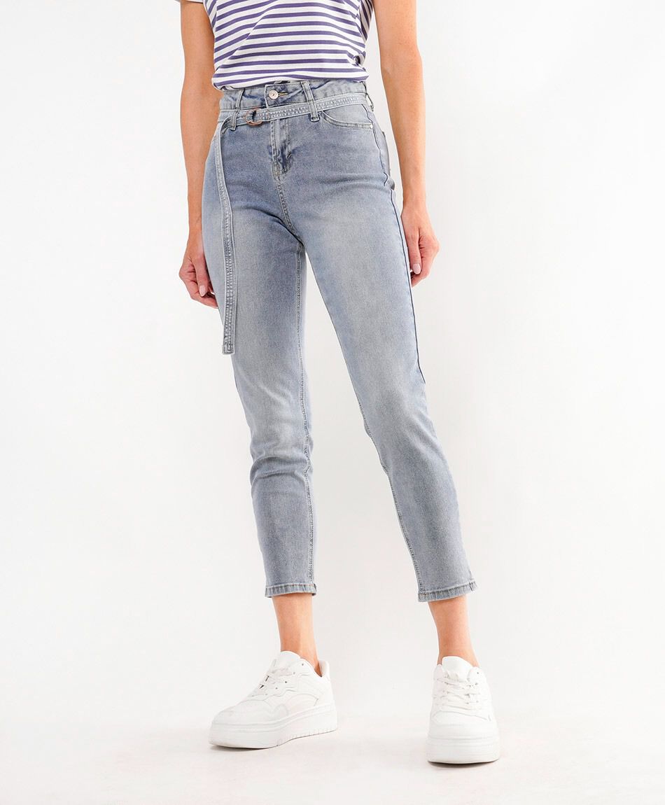 Jeans mujer desgaste cintur&oacute;n skinny fit