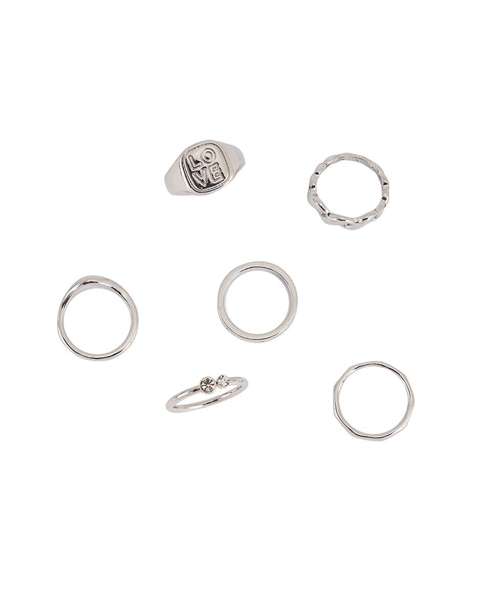 Set 6 anillos mujer silver