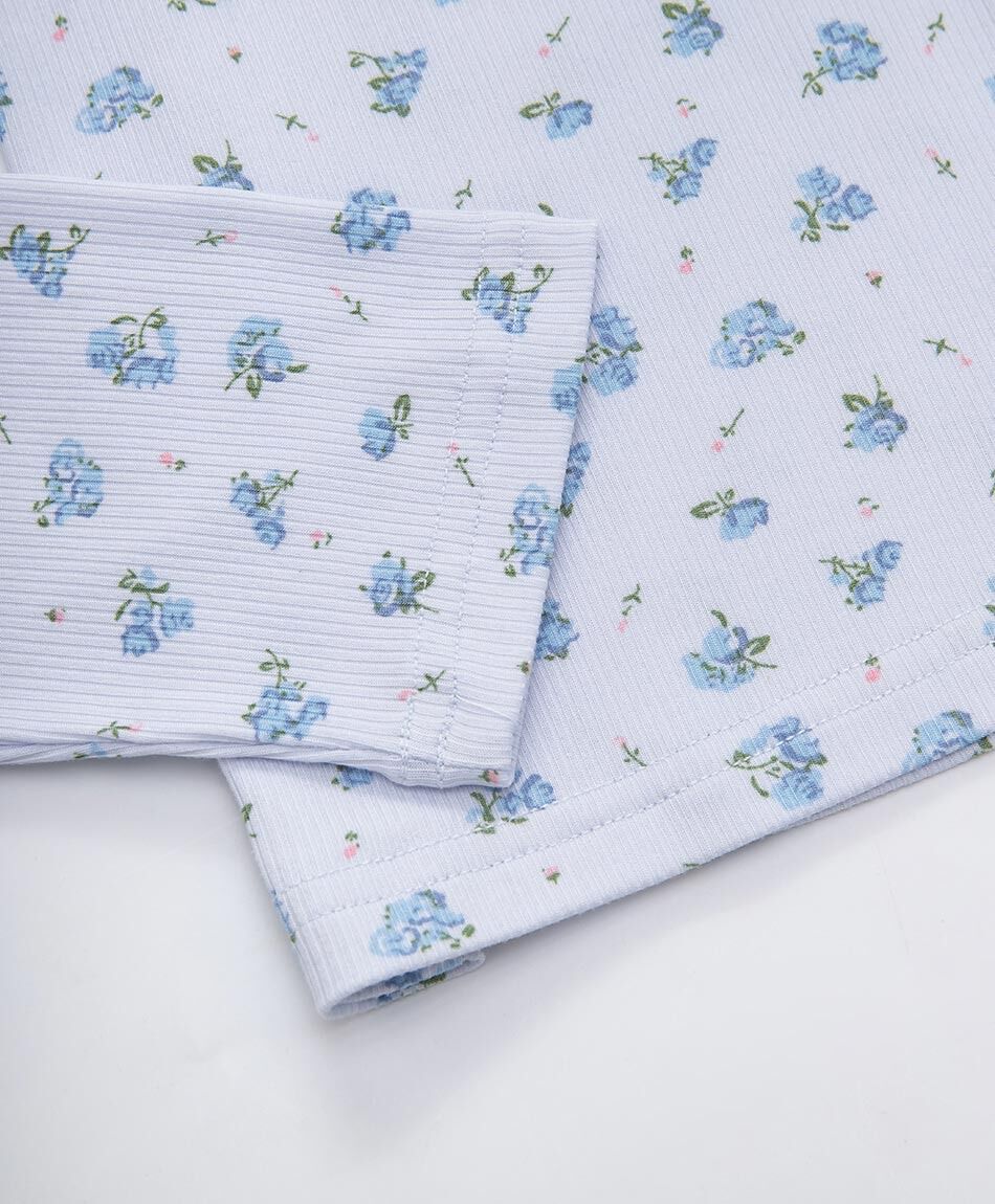 Pijama mujer acanalado florcitas azul