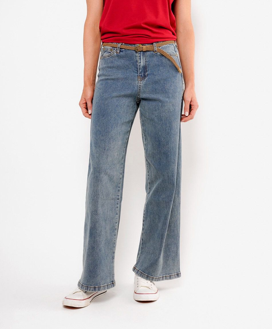 Jeans mujer wide leg cintur&oacute;n