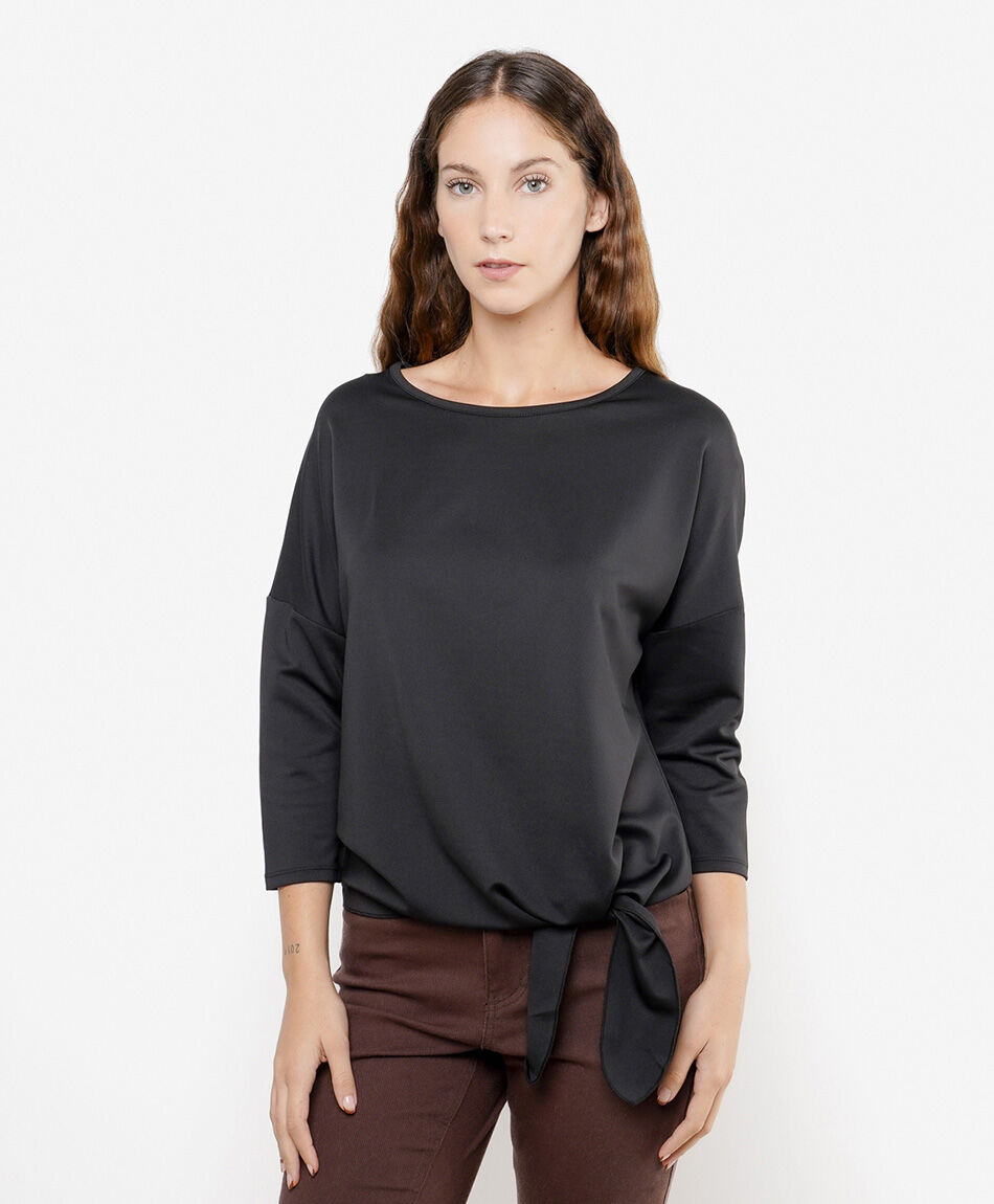 Remera mujer nudo lateral negro