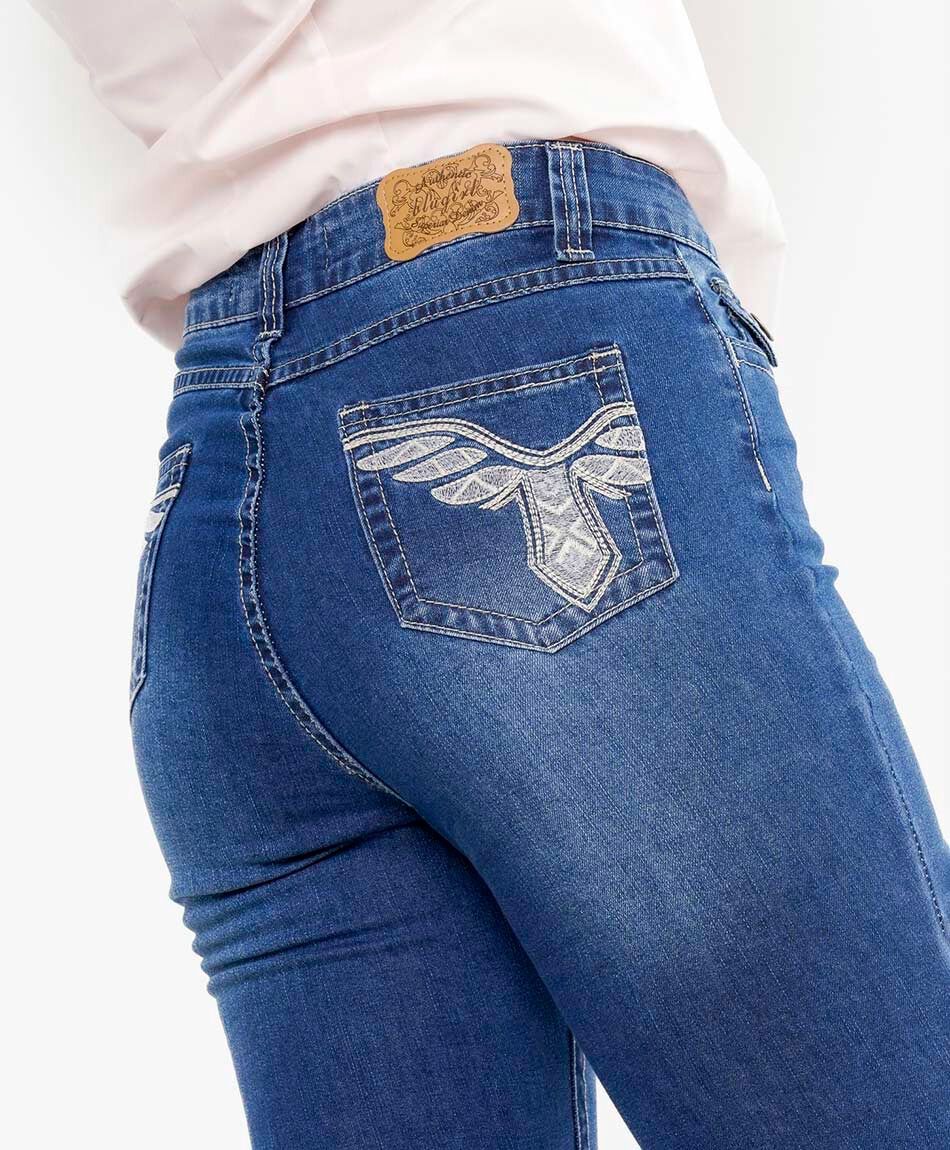 Jeans mujer flare detalles bordados