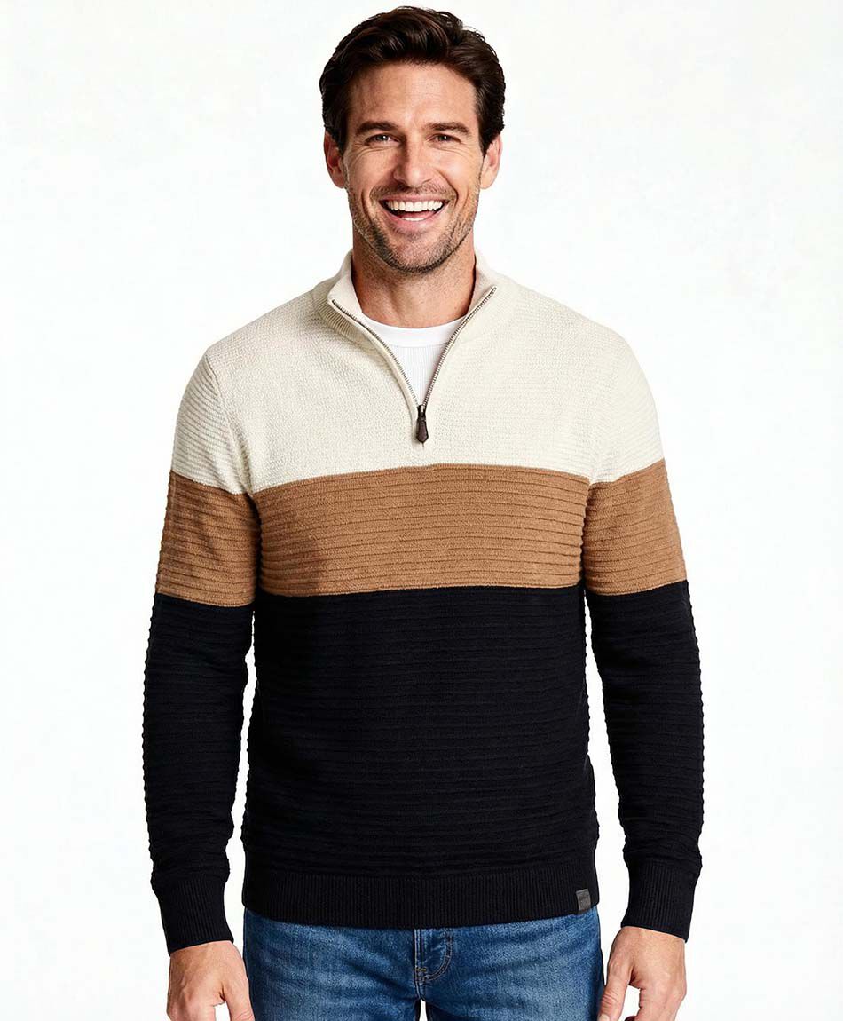 Sweater hombre cierre medio tricolor