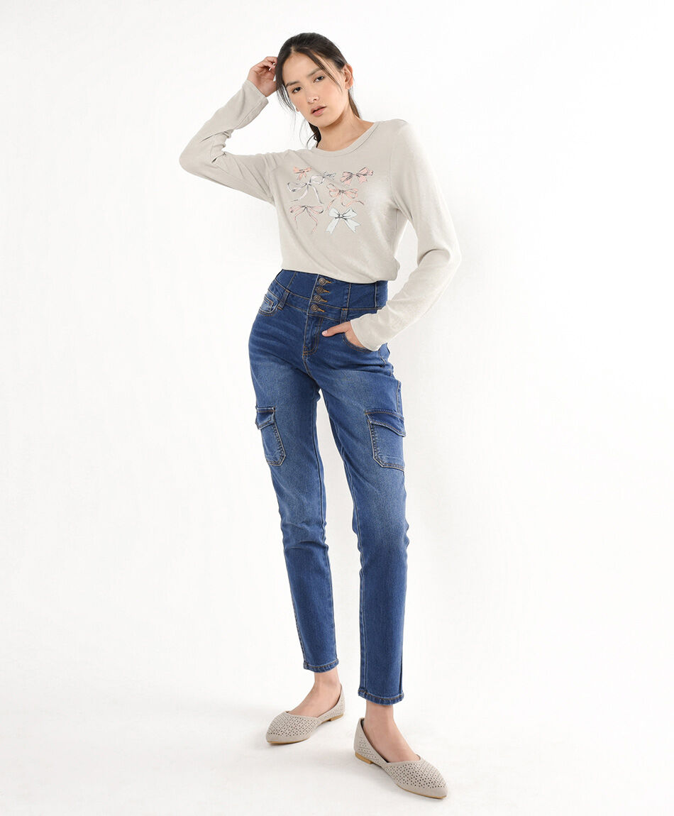 Jeans mujer cargo pretina ancha