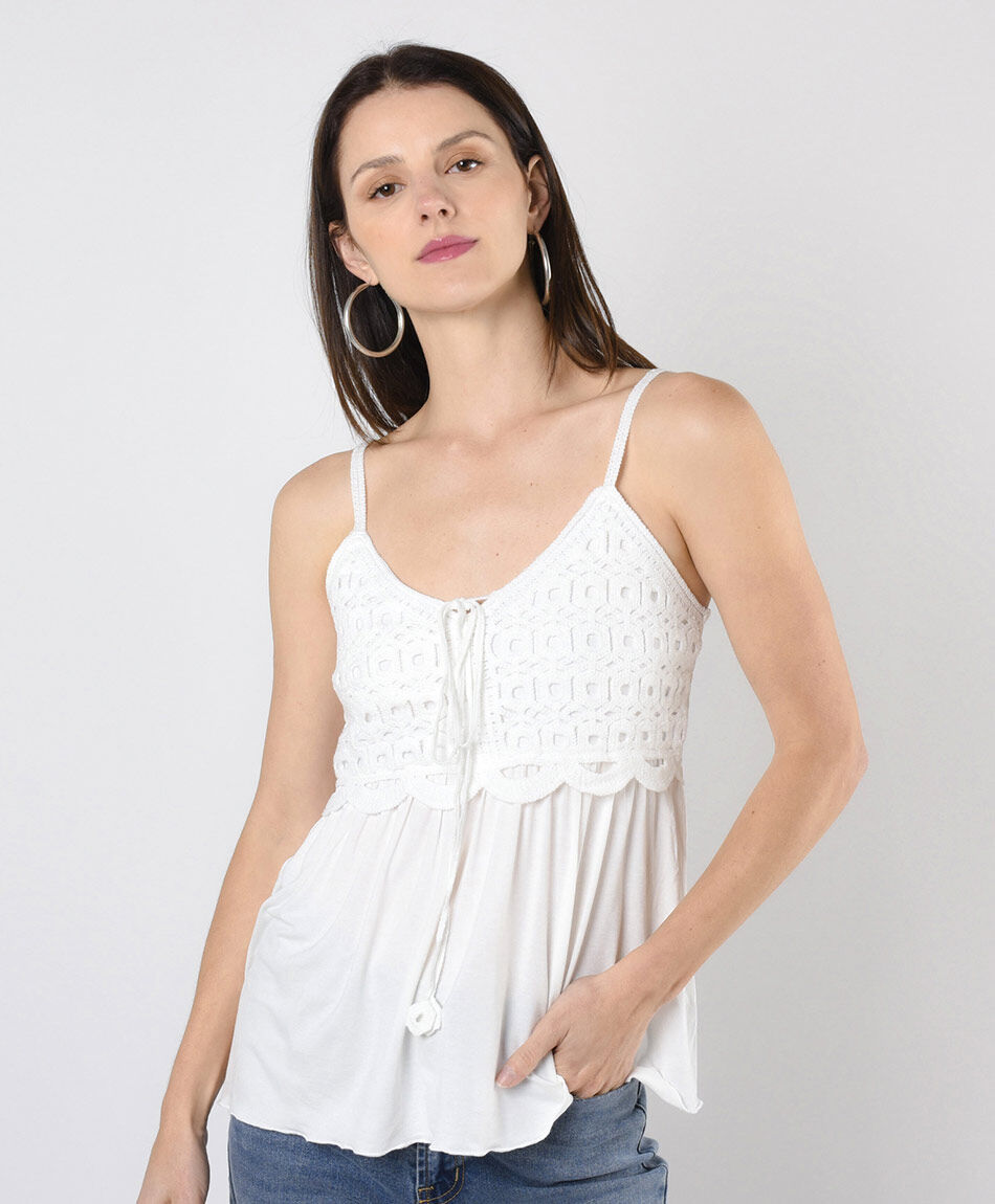 Blusa mujer estilo crochet blanco