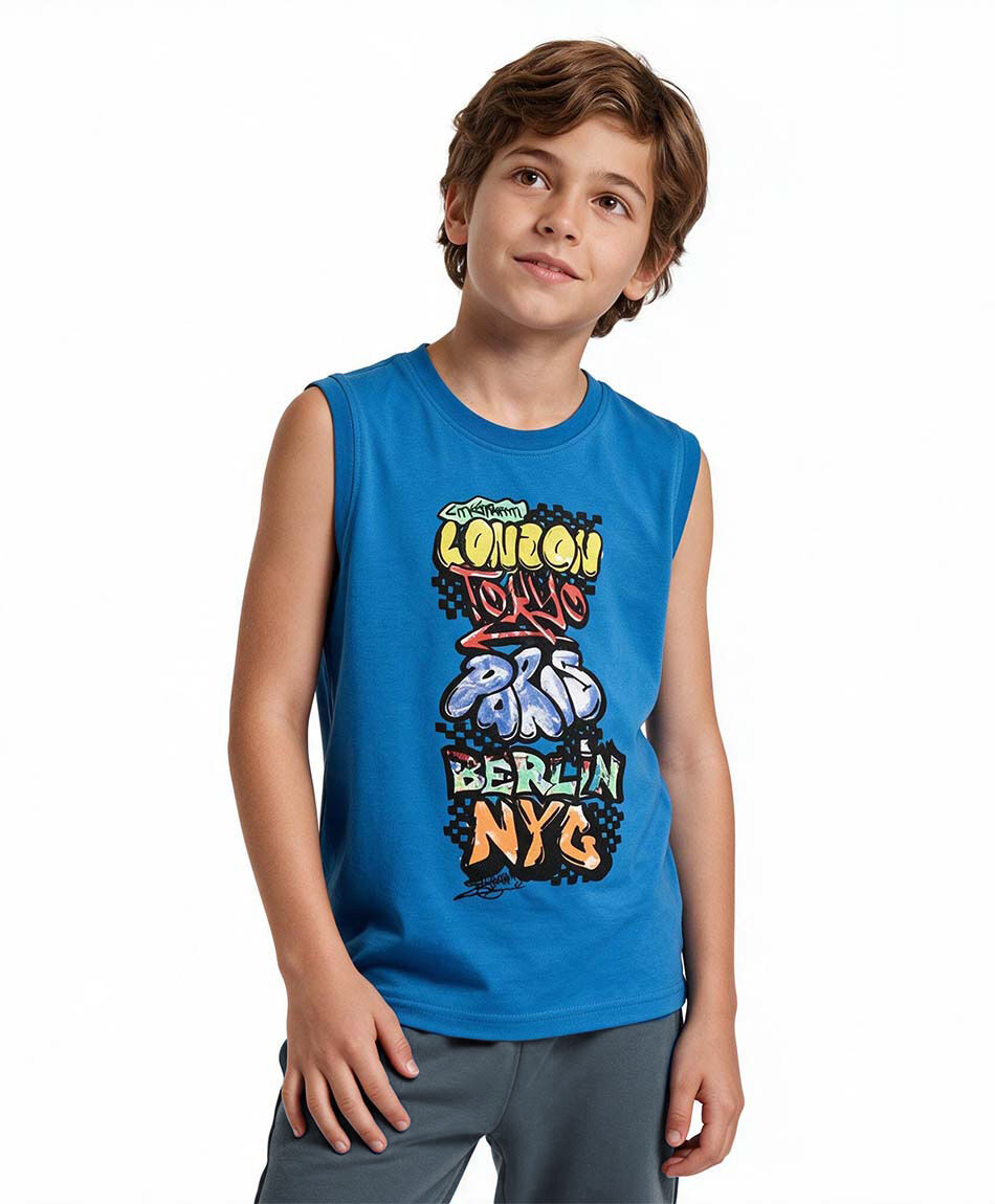 Remera ni&ntilde;o sin mangas ciudades