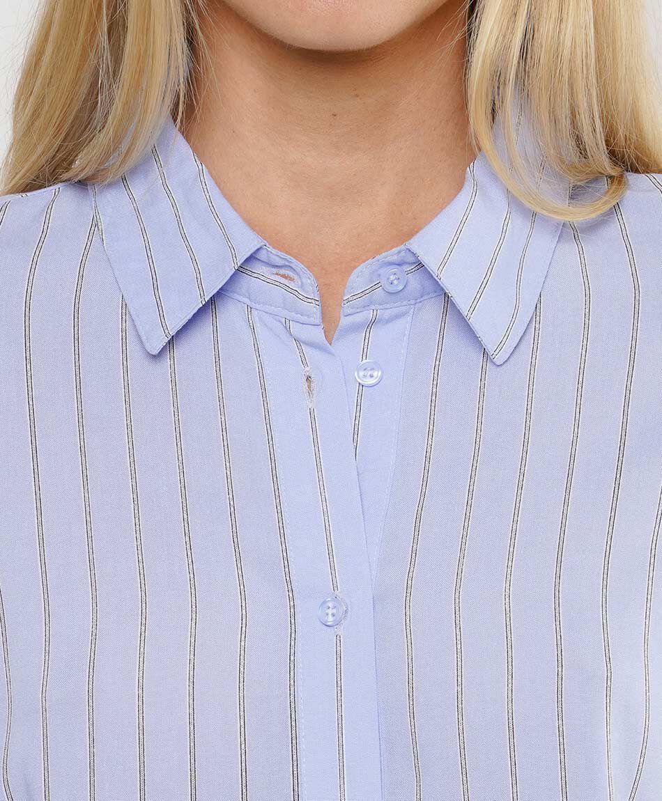 Camisa mujer l&iacute;neas manga ancha azul
