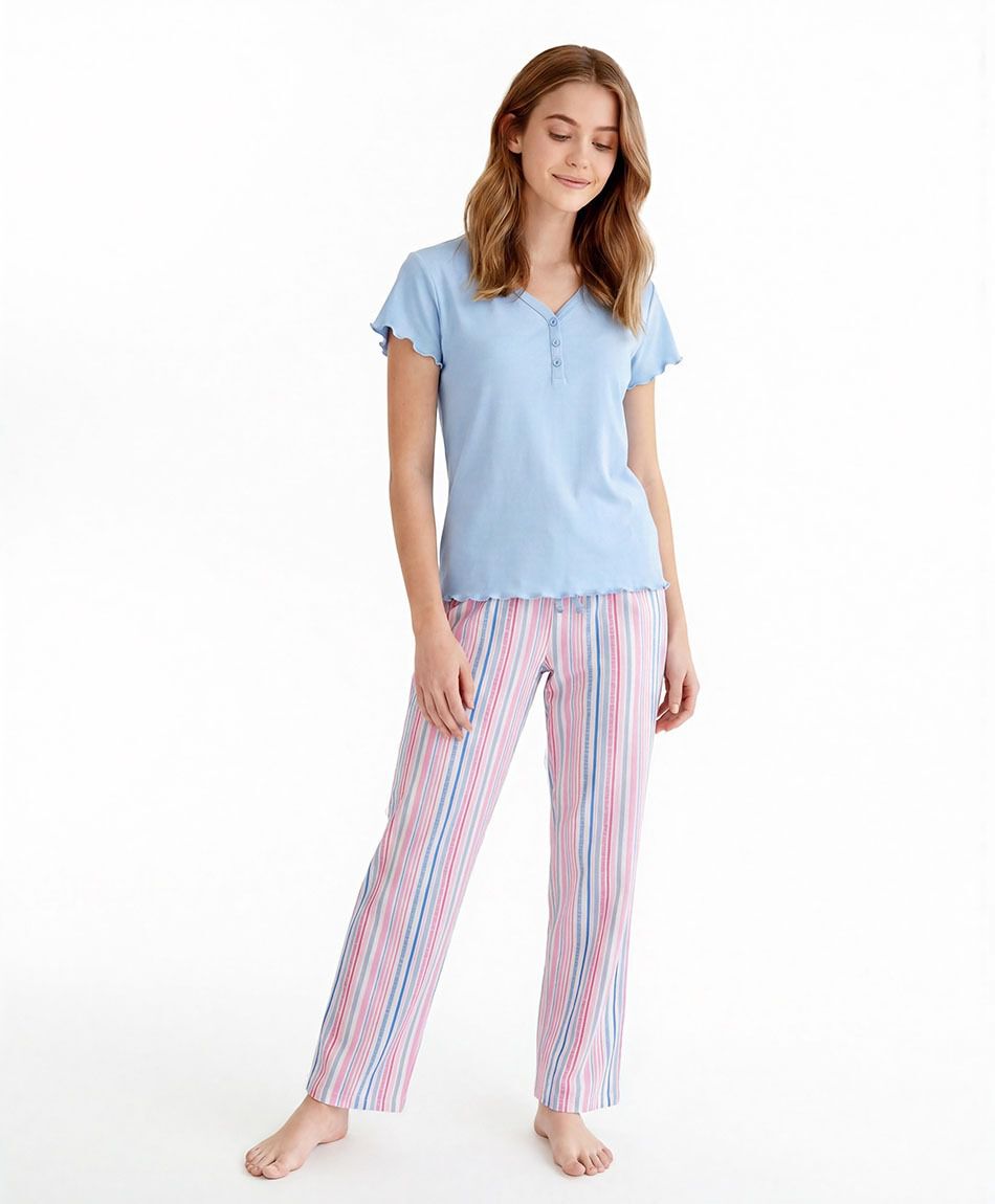 Pijama mujer azul pantal&oacute;n rayas