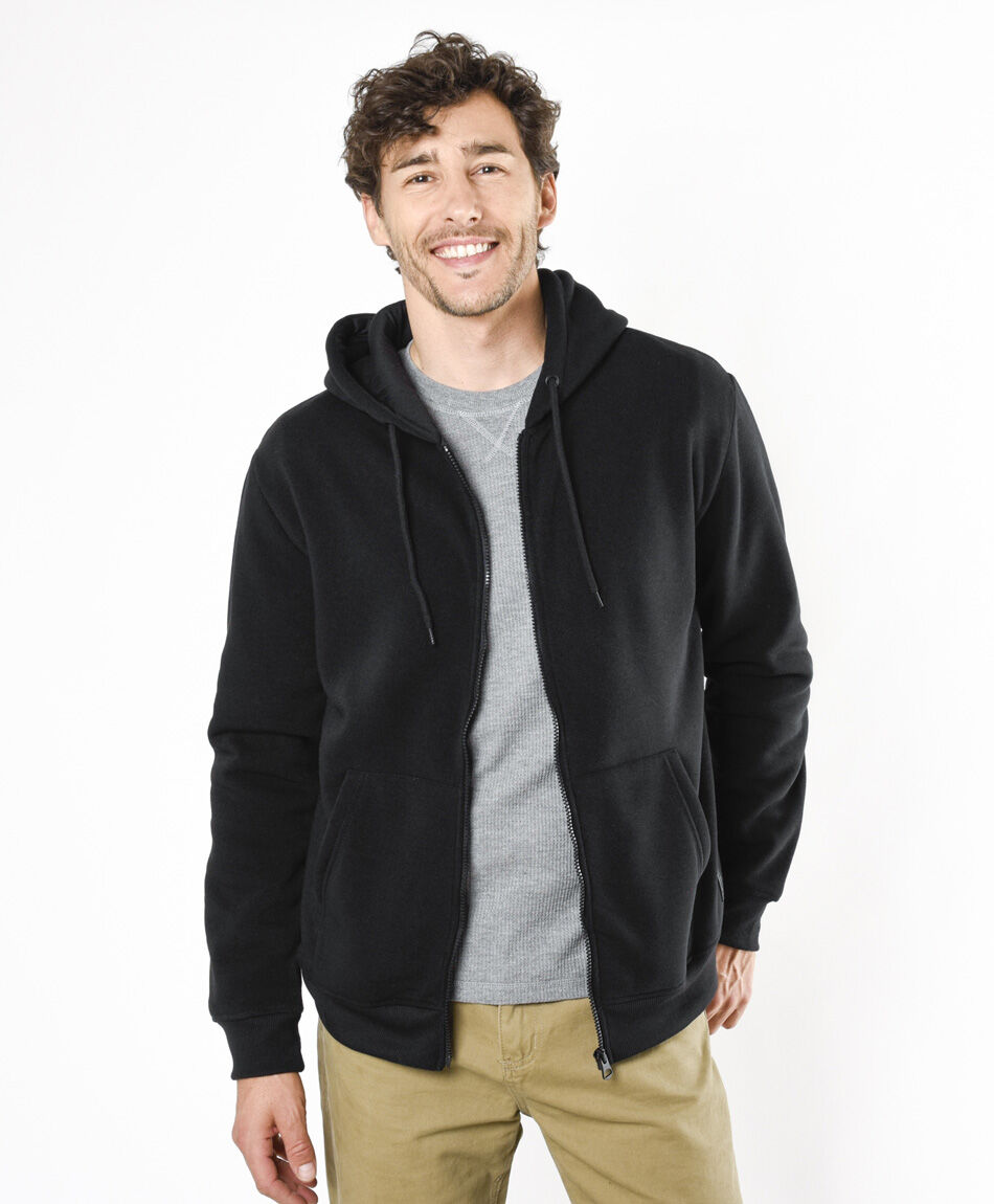 Buzo hombre liso b&aacute;sico negro cierre