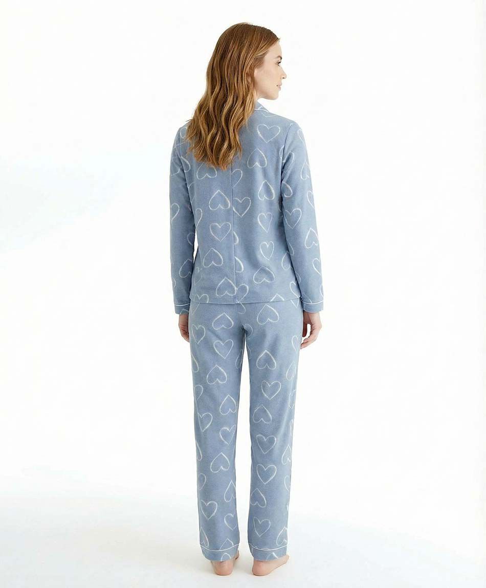 Pijama mujer estilo camisa celeste