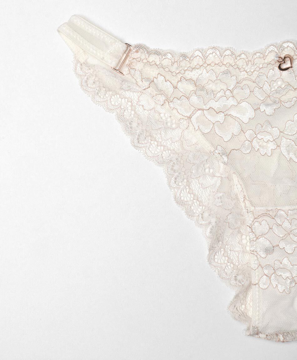 Tanga mujer encaje petalo dorado