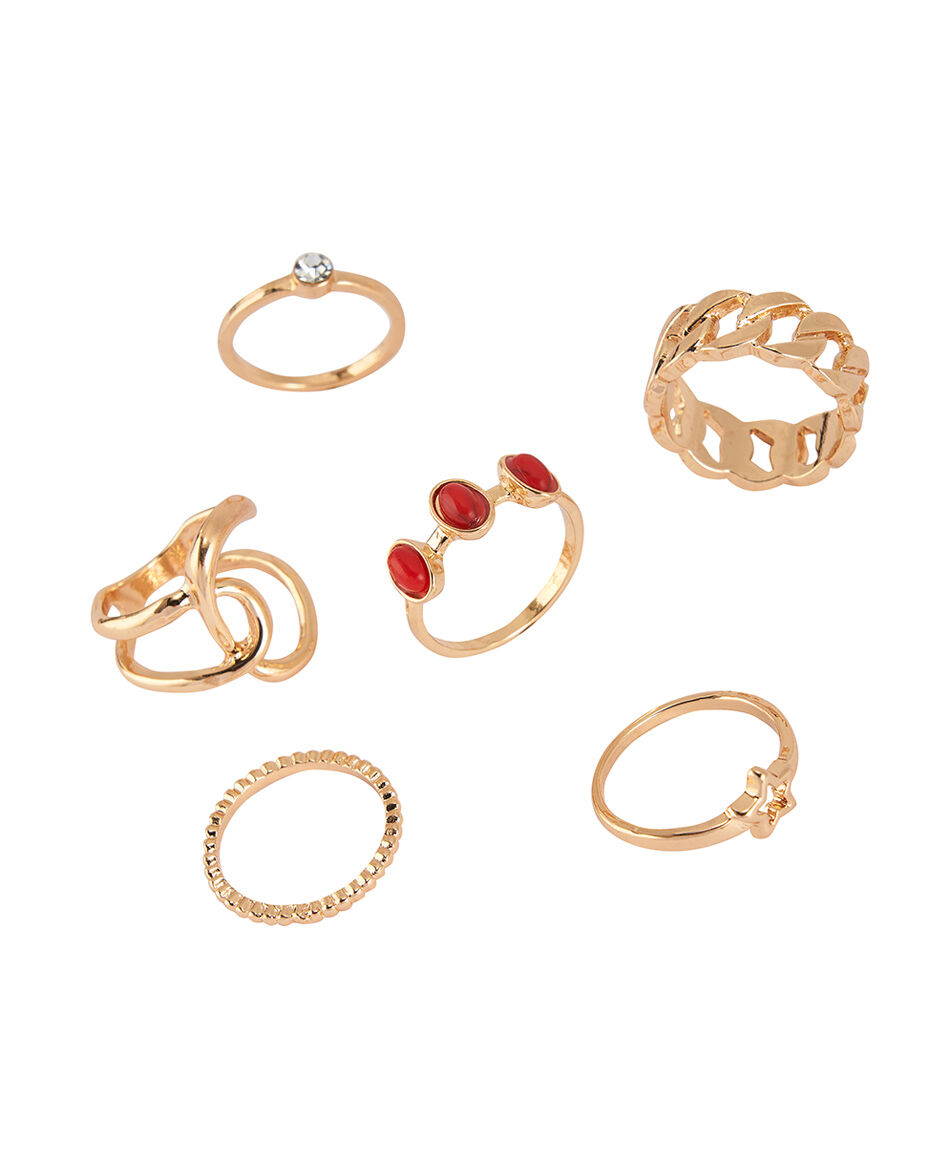 Set 6 anillos mujer mix dorado