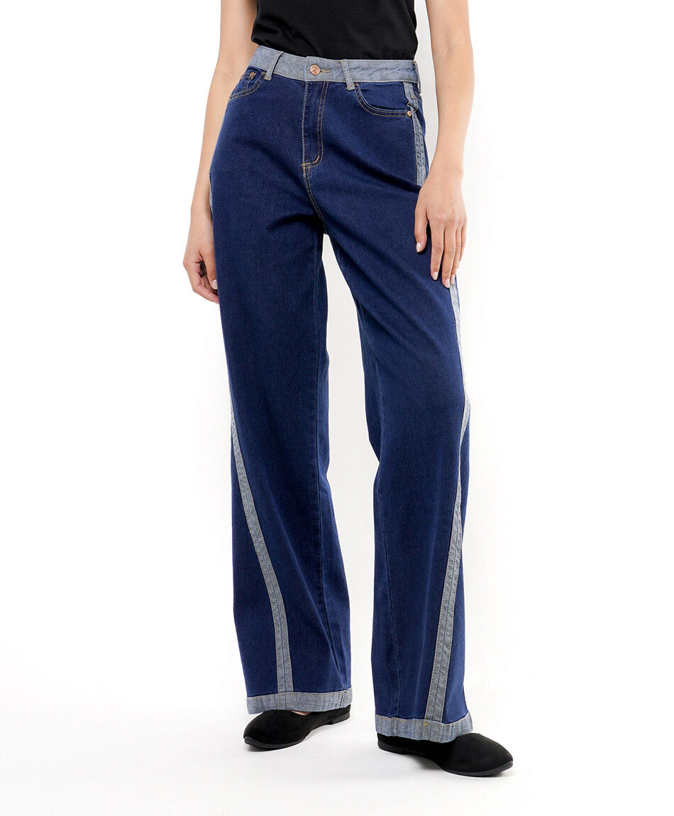 Jeans mujer pretina contrastada