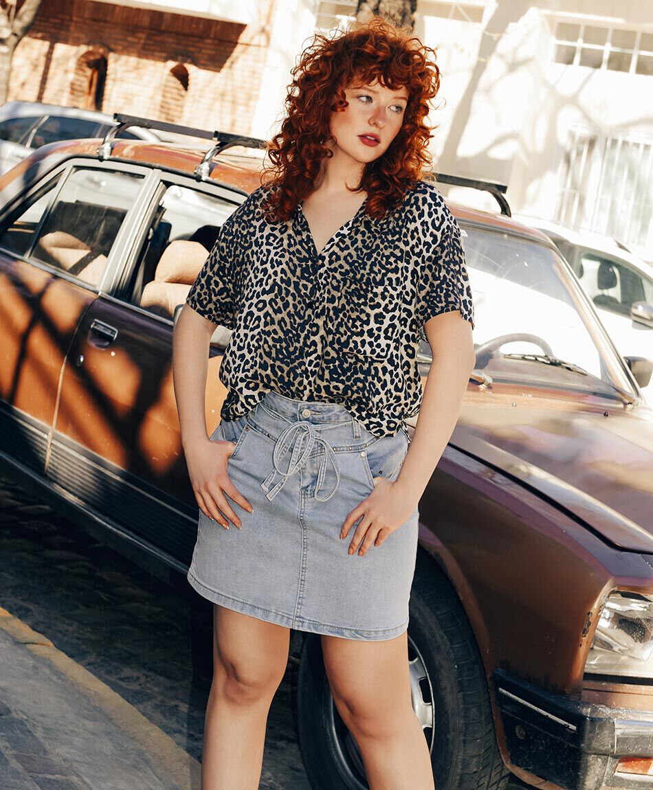 Mini pollera mujer denim lazo