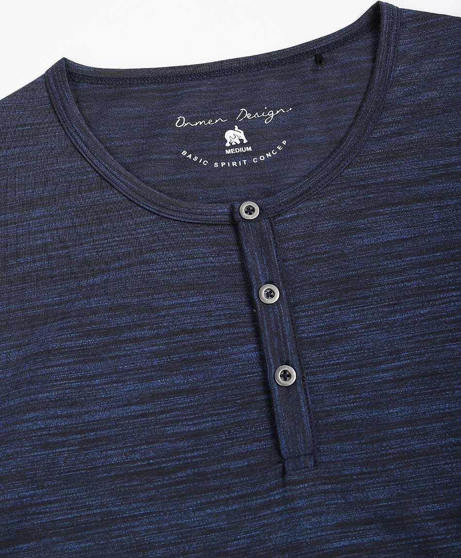 Remera hombre jaspeada botones azul