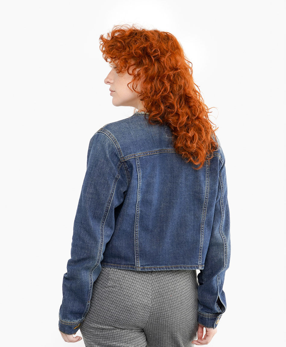 Campera mujer denim sin cuello