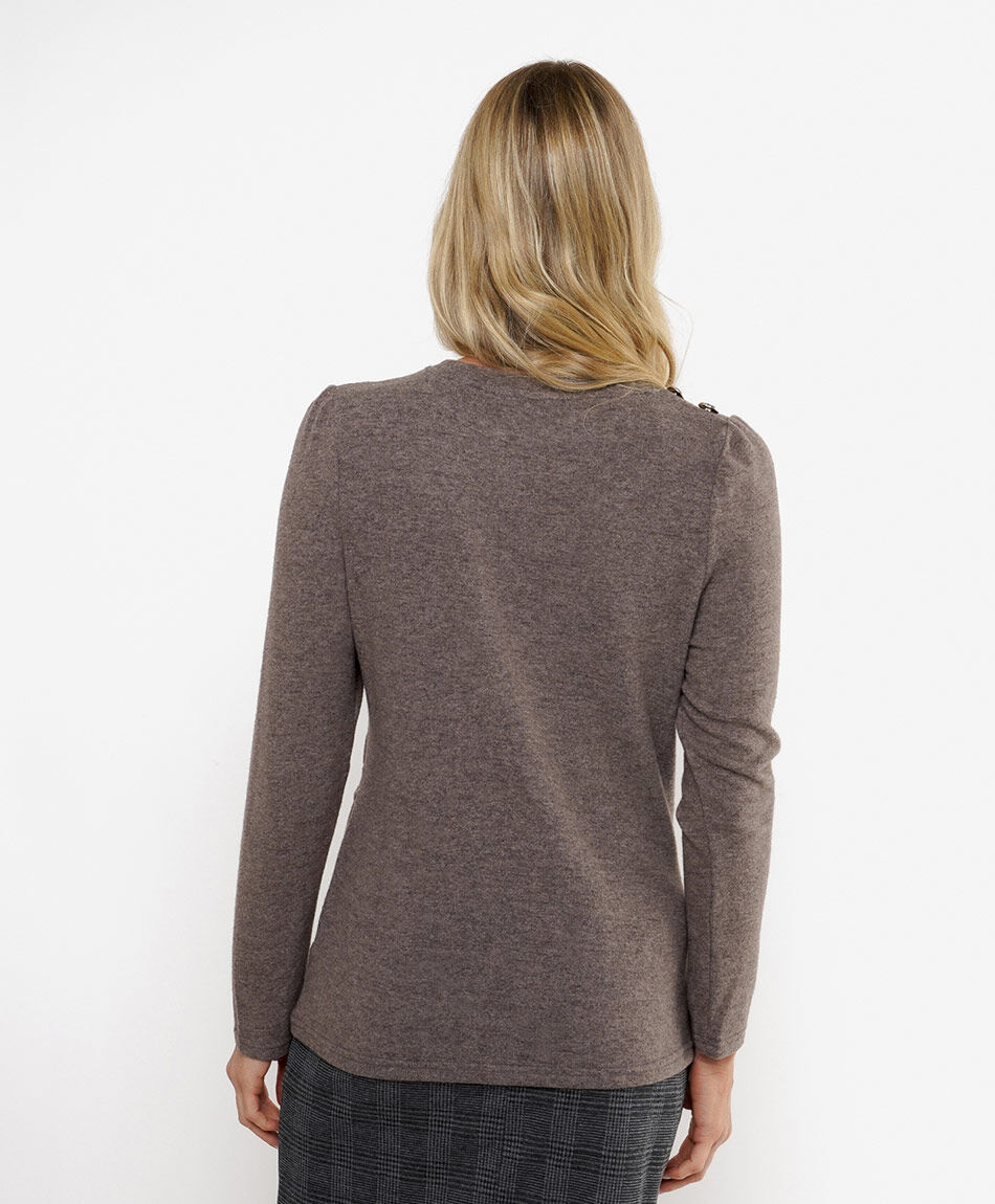 Polera mujer lanosa botones caf&eacute;
