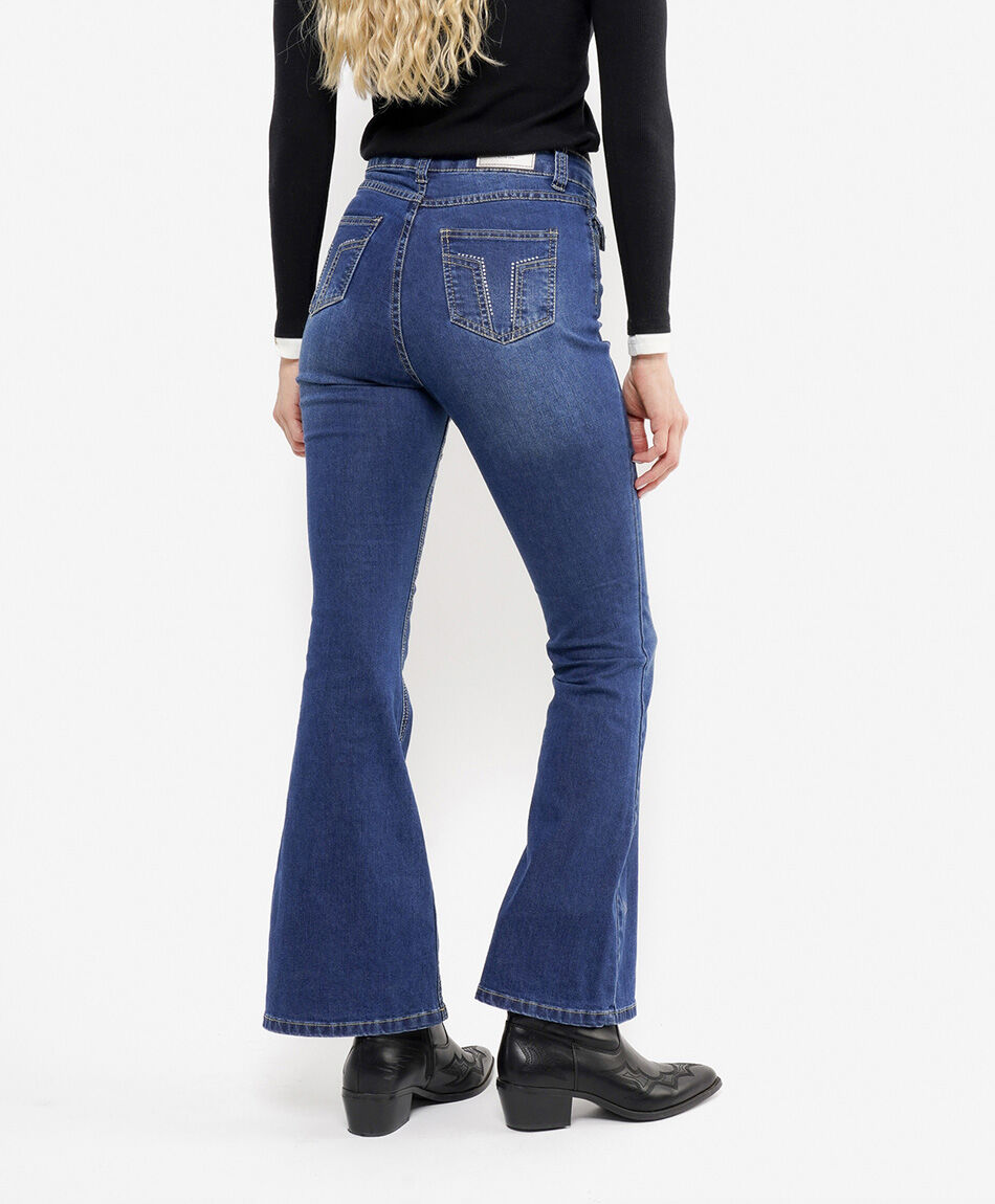 Jeans mujer flare brillos bolsillo