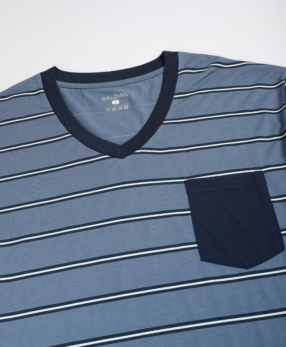 Pijama hombre cuello v lineas blue