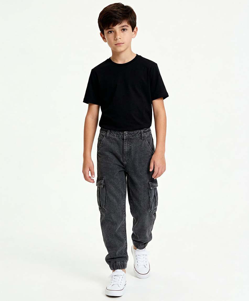 Pantal&oacute;n ni&ntilde;o cargo gris