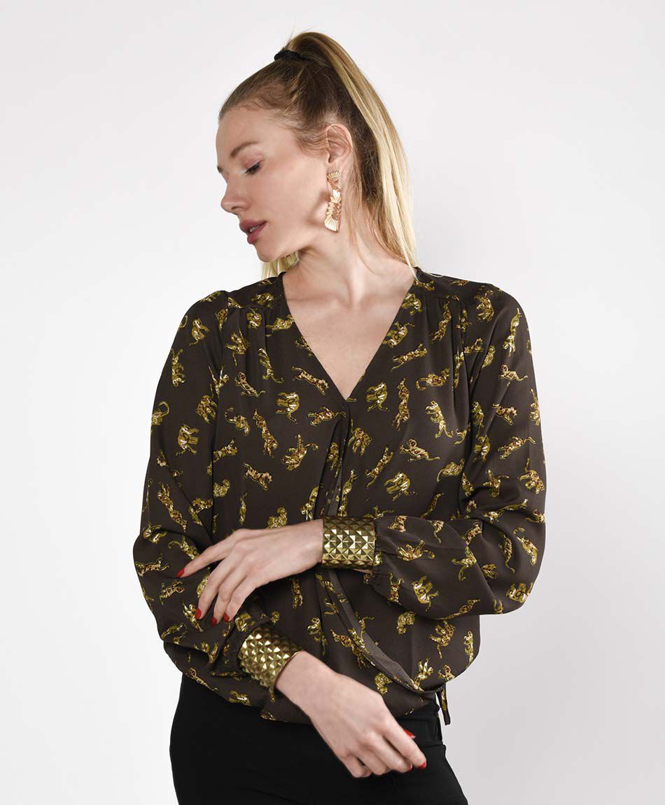 Blusa manga larga cuello en v