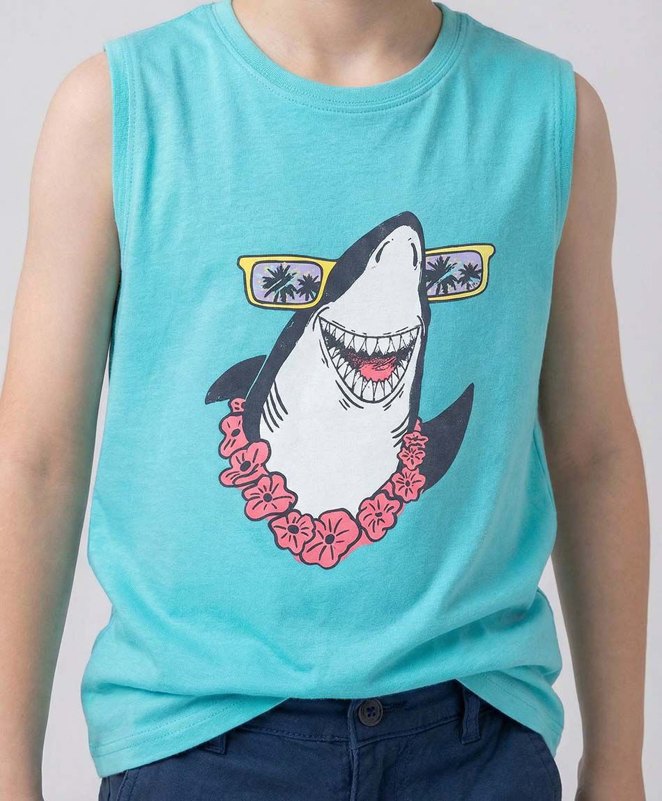 Remera ni&ntilde;o tibur&oacute;n sin mangas