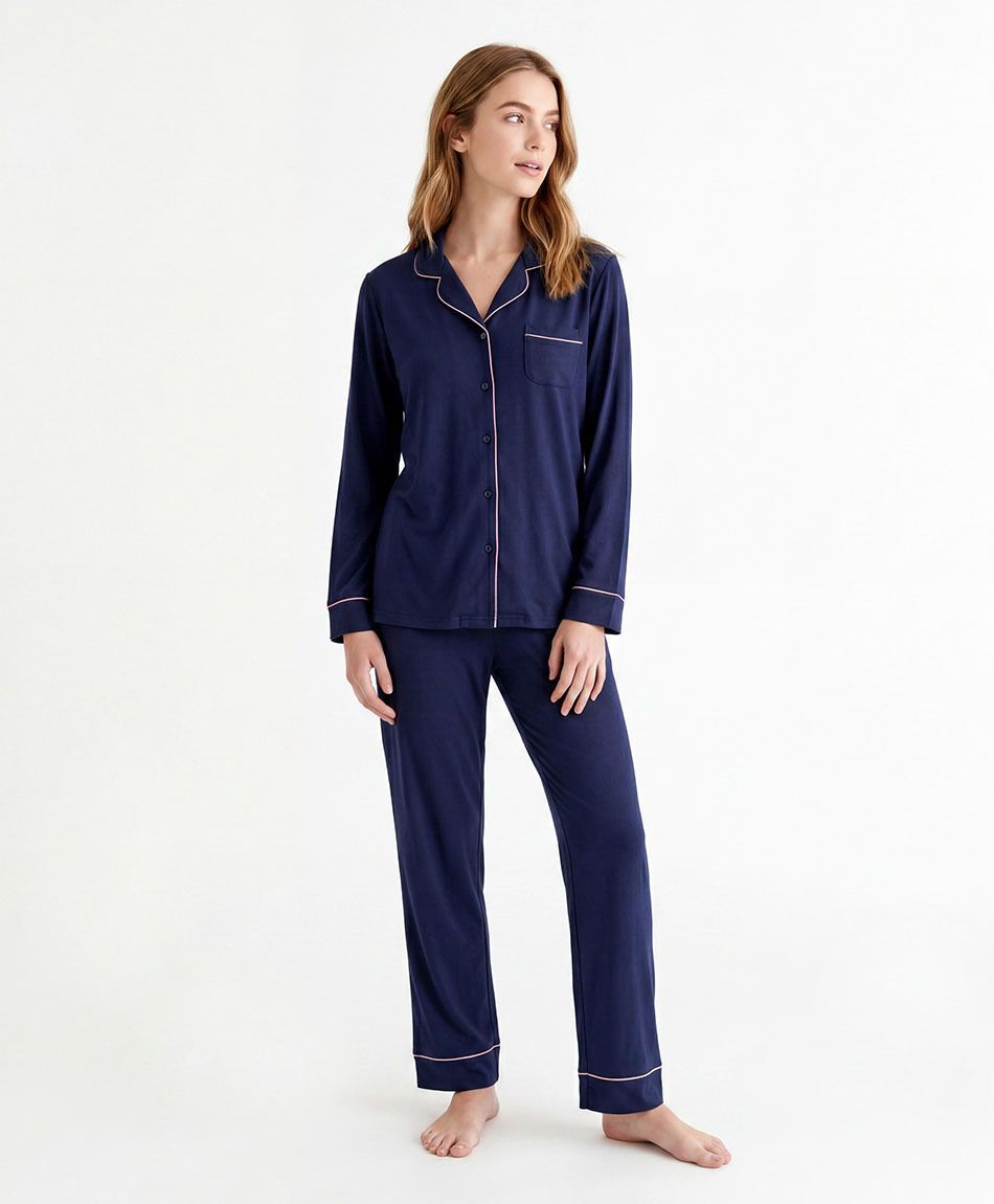 Pijama mujer camisero azul oscuro