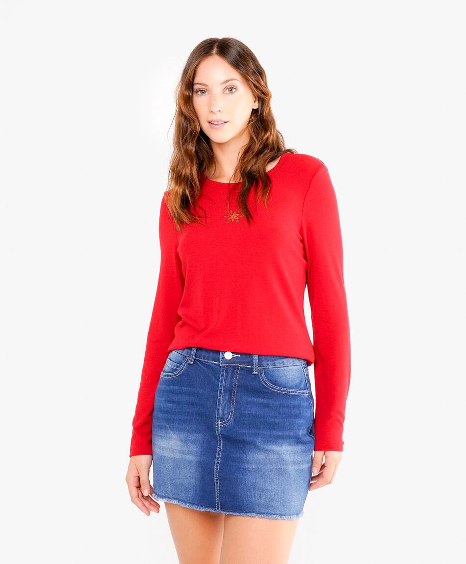 Mini pollera mujer denim tono azul