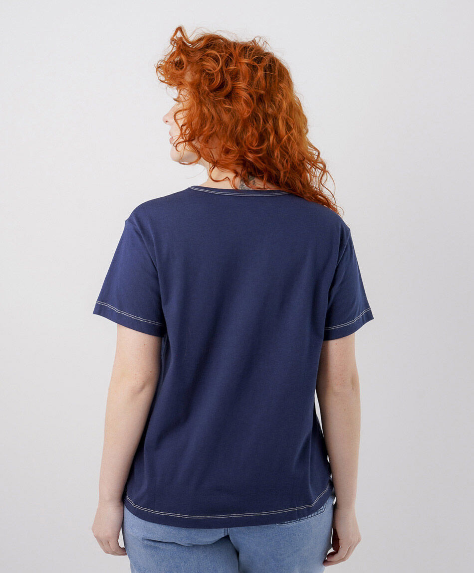 Remera mujer azul l&iacute;neas mangas