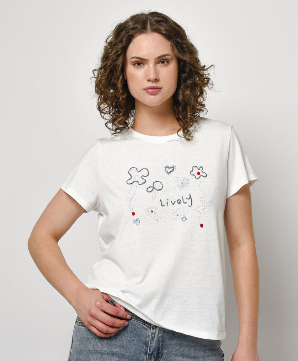 Remera mujer bordada lively