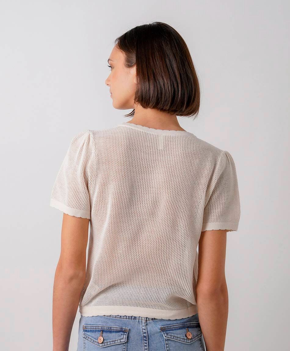 Cardigan mujer calado lazo beige