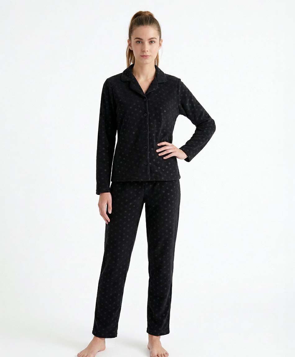 Pijama mujer polar lunares negro