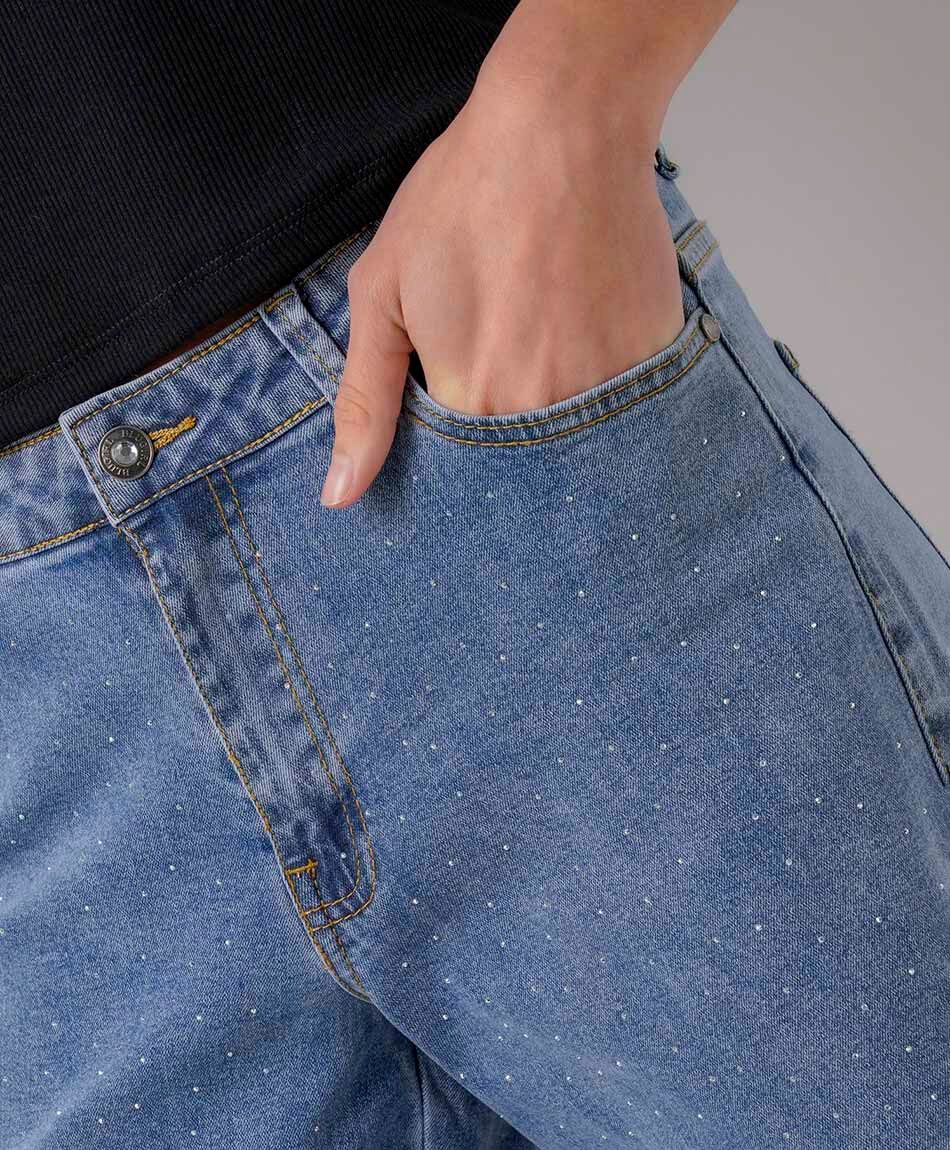 Jeans mujer wide leg brillos
