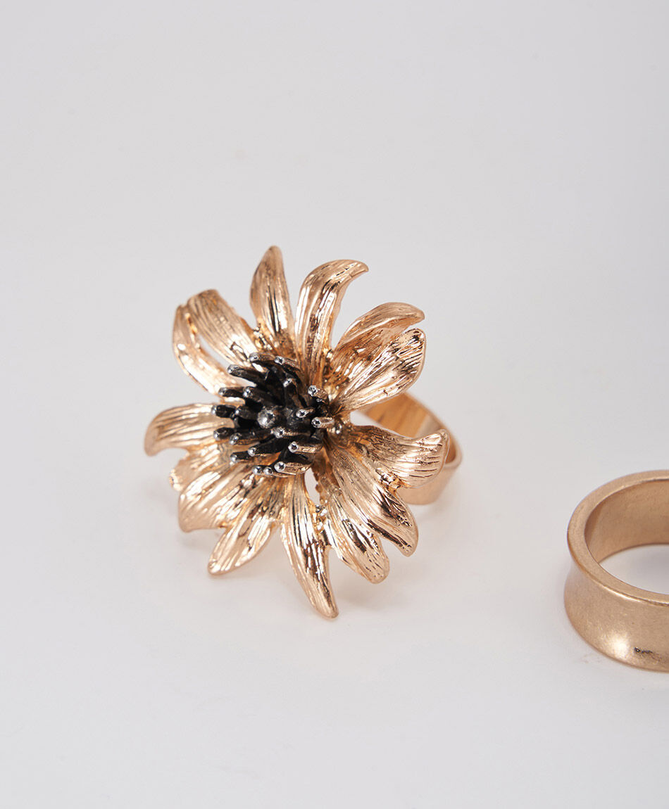 Set 2 anillos mujer flor y liso