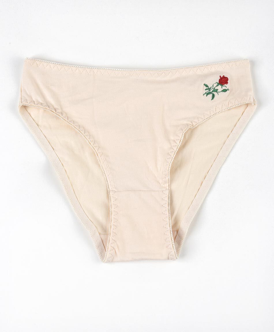 Bombacha bikini mujer liso flor bordada