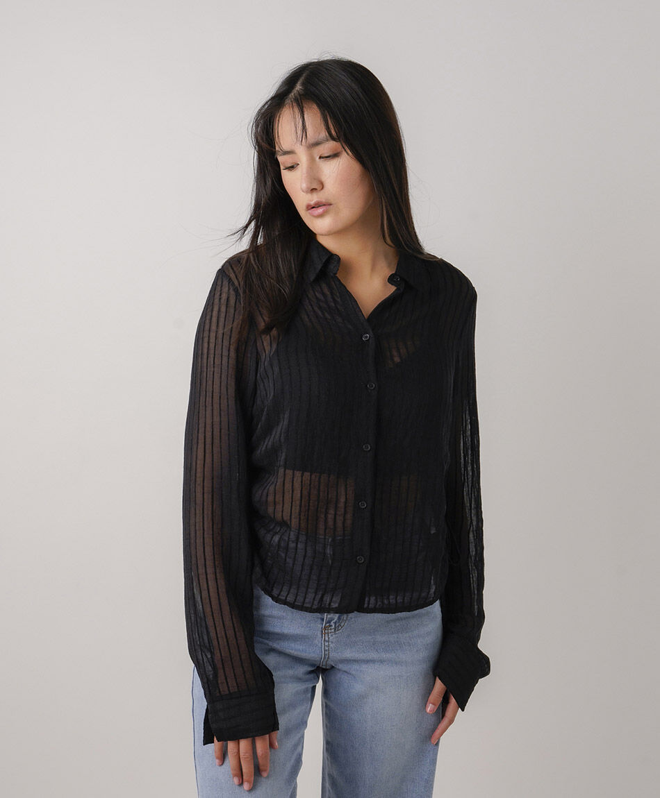 Camisa mujer transl&uacute;cida l&iacute;neas