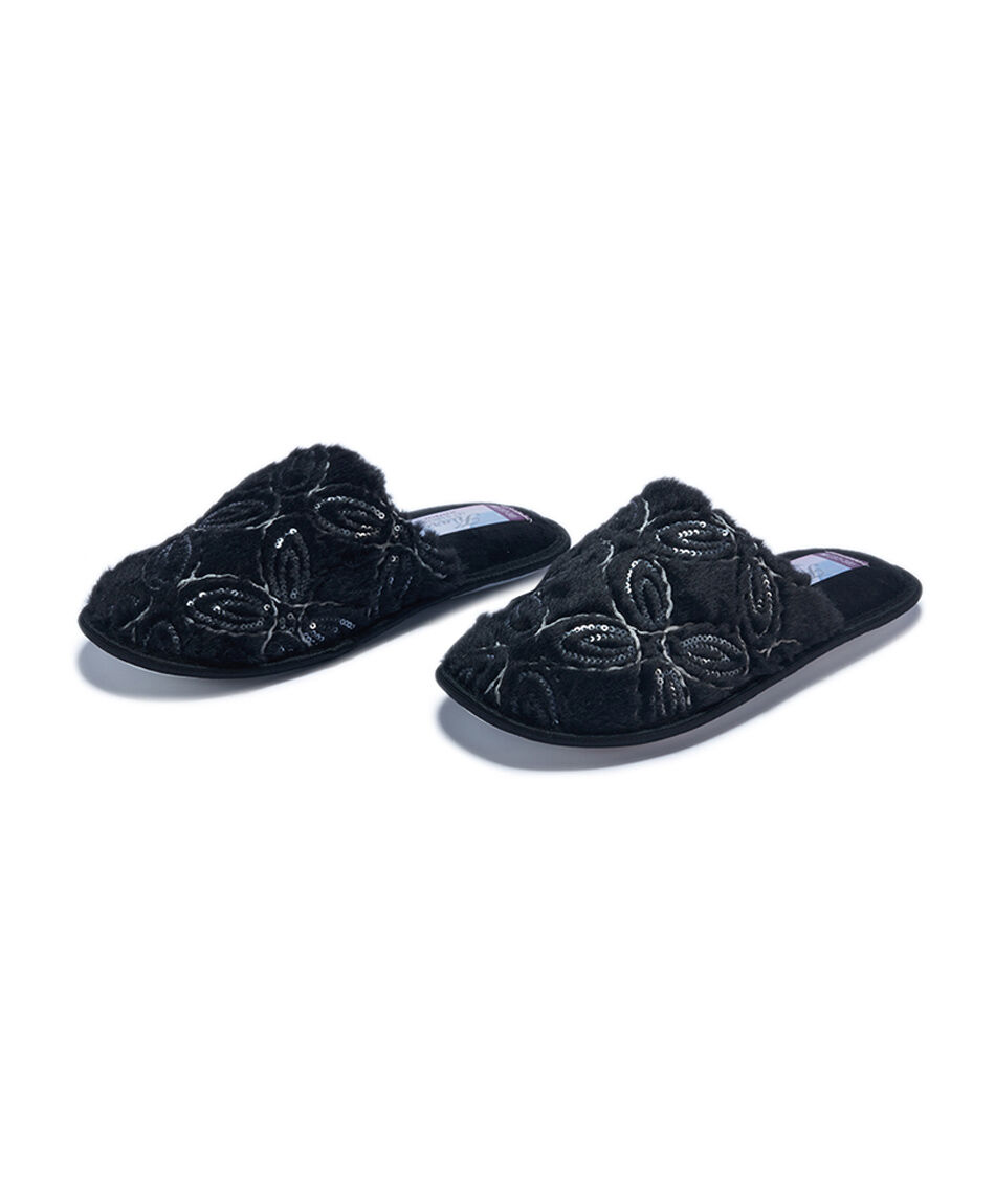Pantuflas mujer dise&ntilde;o floral lentejuelas