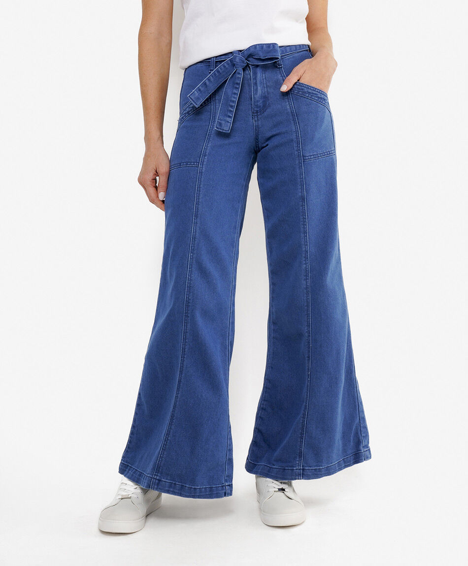 Jeans mujer costuras verticales wide